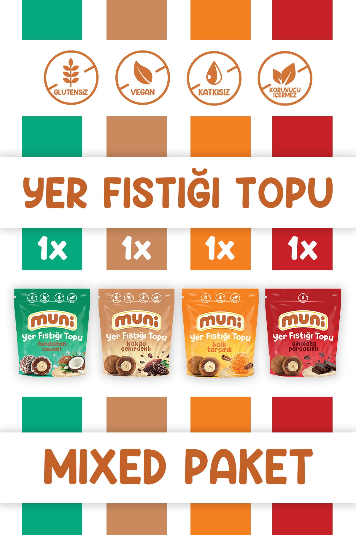 muni Karma Yer Fıstığı Topları Sağlıklı Atıştırmalık Tanışma Paketi (Glutensiz/Şeker İlavesiz)
