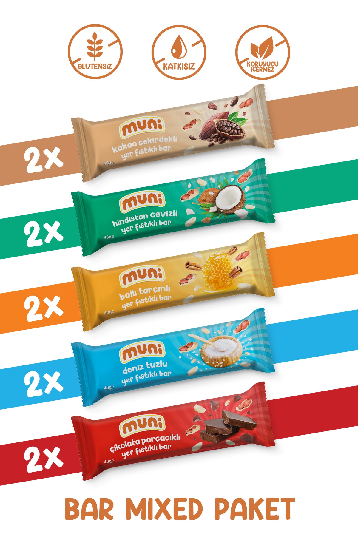 muni Proteinli Yer Fıstığı Bar Sağlıklı Atıştırmalık Paketi 40 gr x 10 Adet