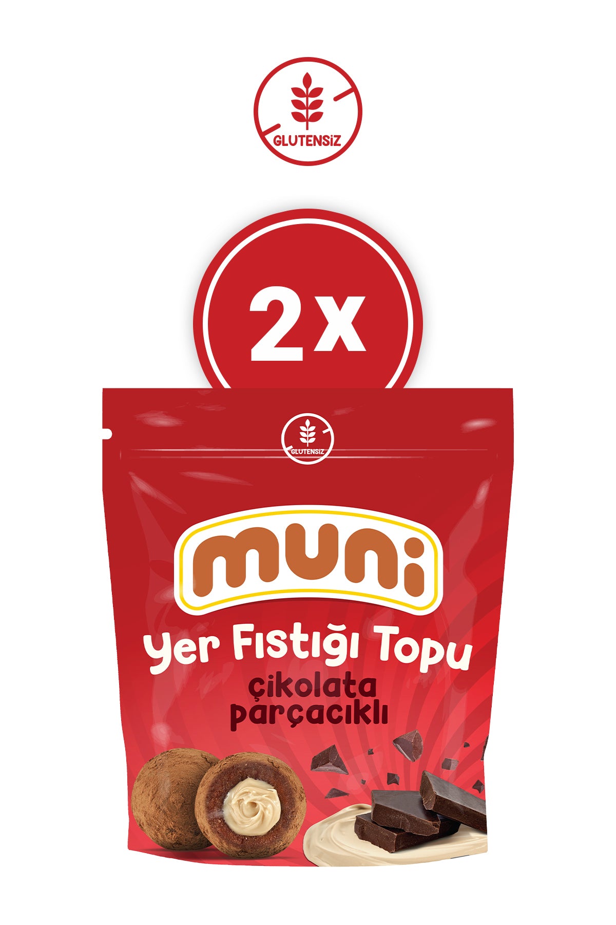 muni Glutensiz Çikolata Parçacıklı Yer Fıstığı Topu 2'li
