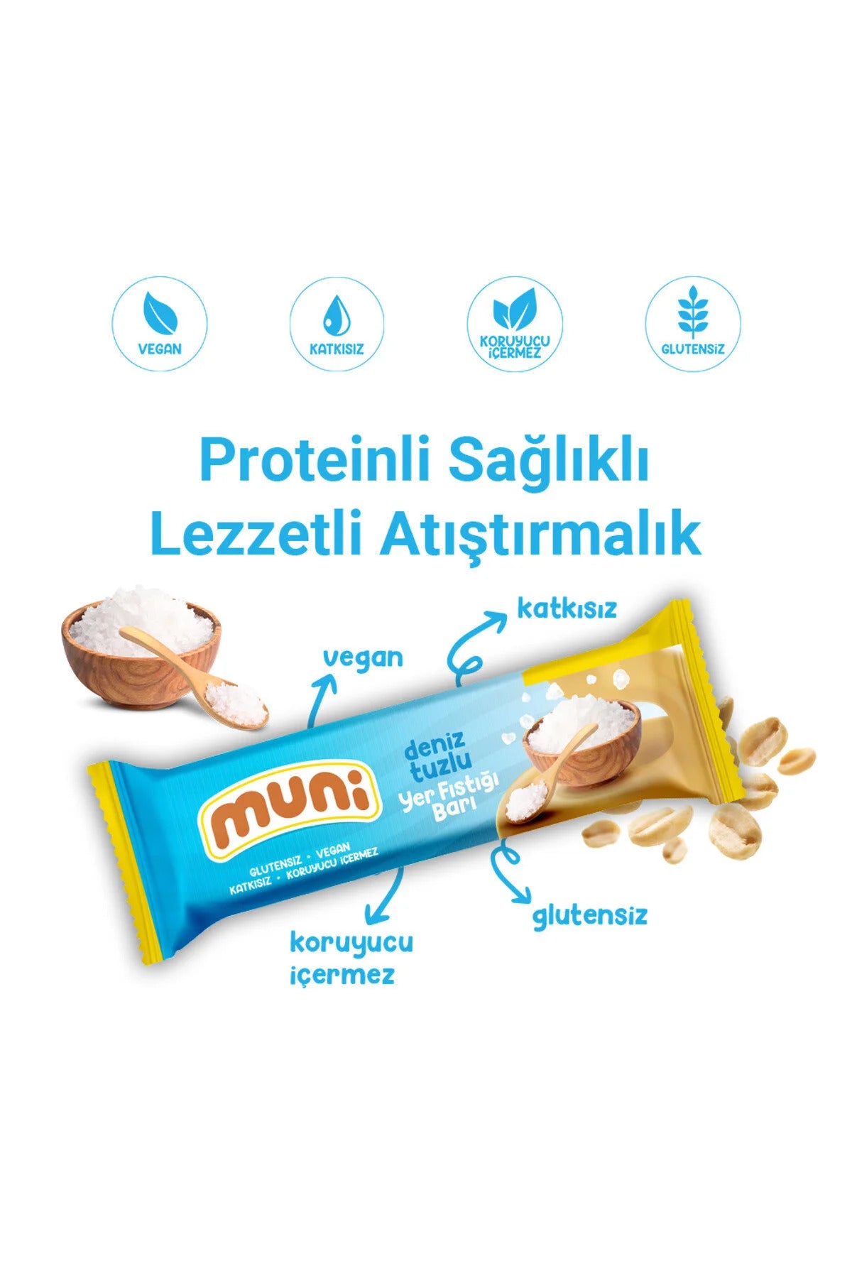 muni Proteinli Yer Fıstığı Bar Sağlıklı Atıştırmalık Paketi 40 gr x 15 Adet