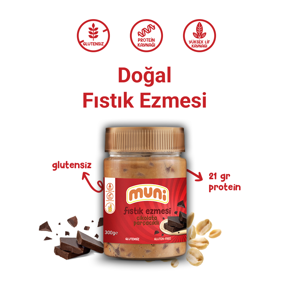 muni Çikolata Parçacıklı Fıstık Ezmesi