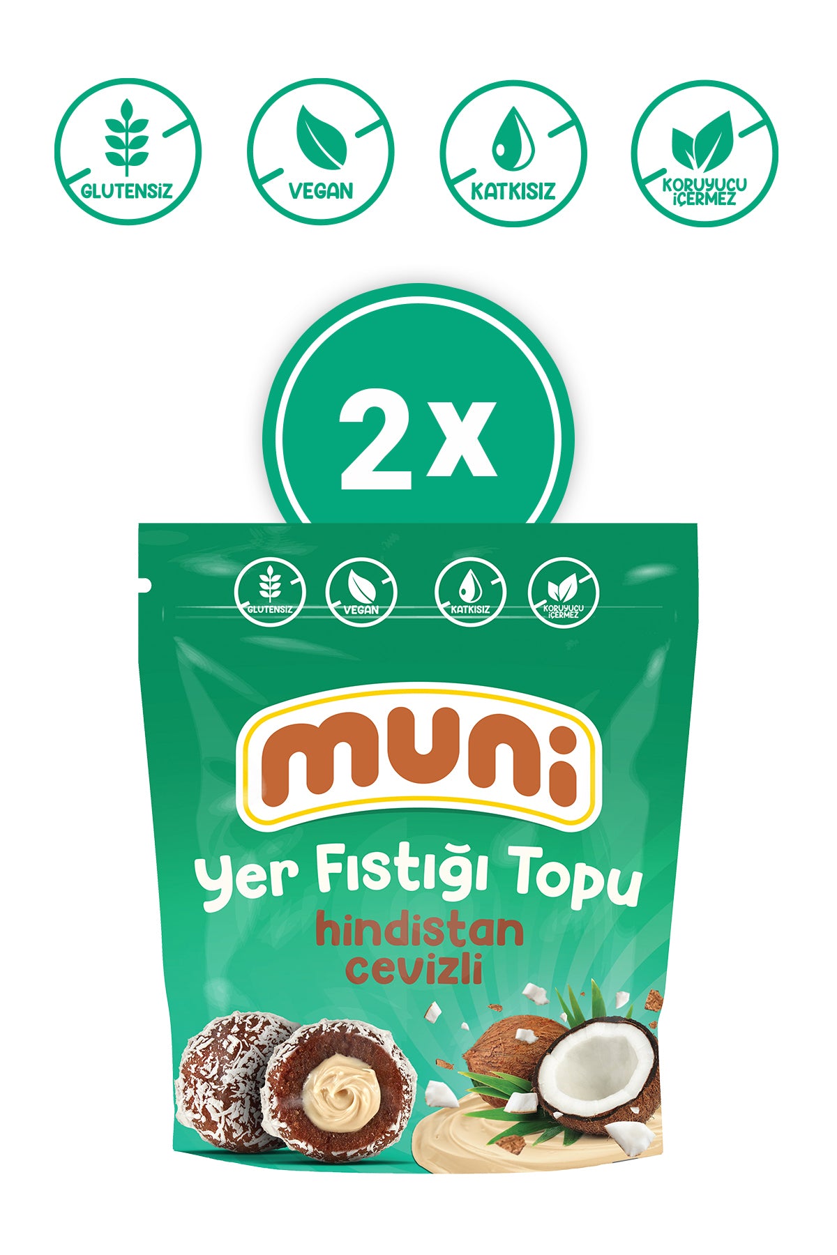 muni Glutensiz, Katkısız Hindistan Cevizli Yer Fıstığı Topu 2'li