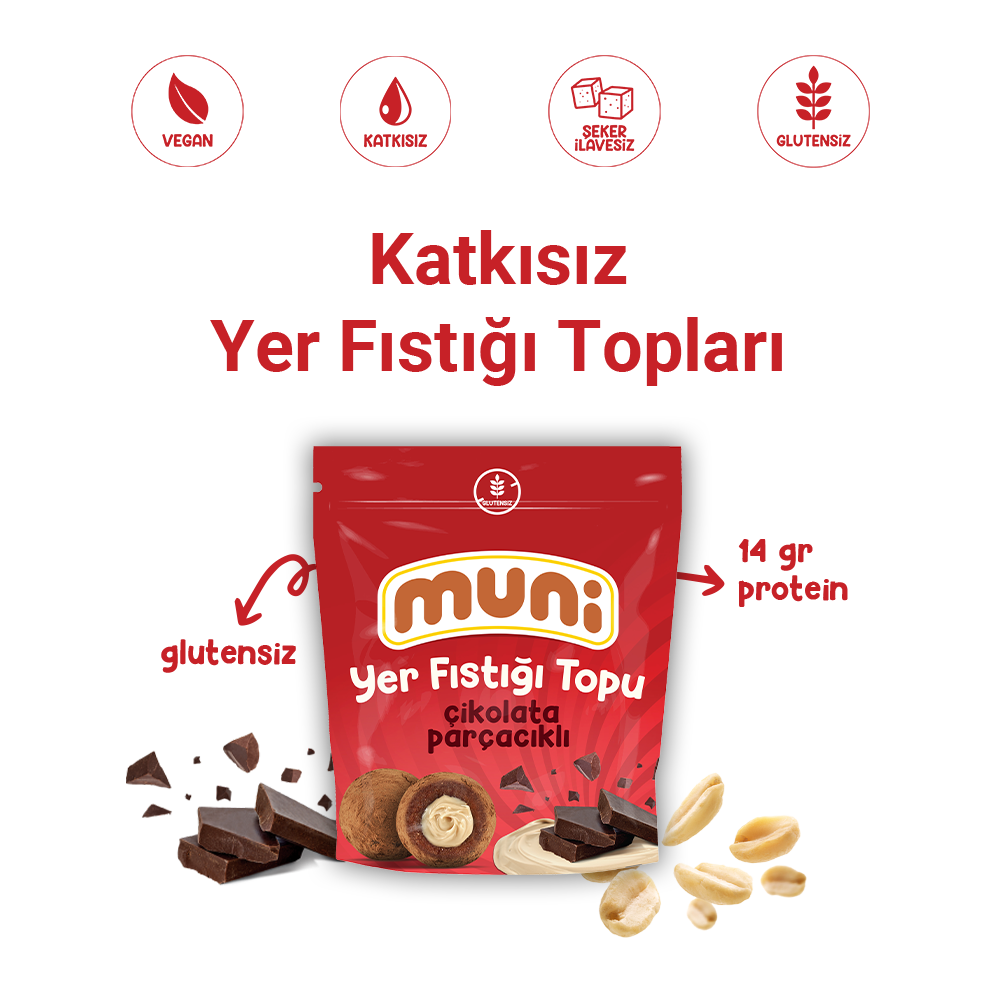 Çikolata Parçacıklı Yer Fıstığı Topu, 80 G X 6 Adet