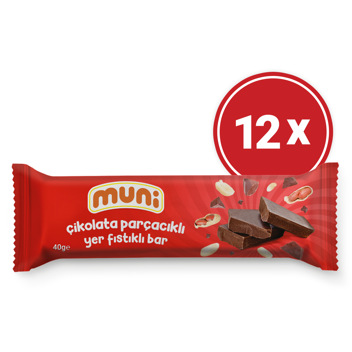 Çikolata Parçacıklı Yer Fıstıklı Bar, 40 G X 12 Adet