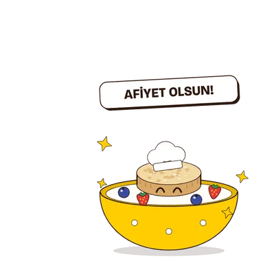 Şef şapkalı muni diski meyveli yoğurt kasesine atlıyor